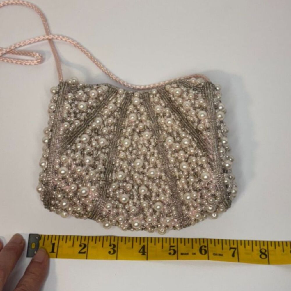 Carla Marchi Vintage Light Pink Pearl Beaded Sequin Evening Bag Purse Strap - Picture 7 of 7